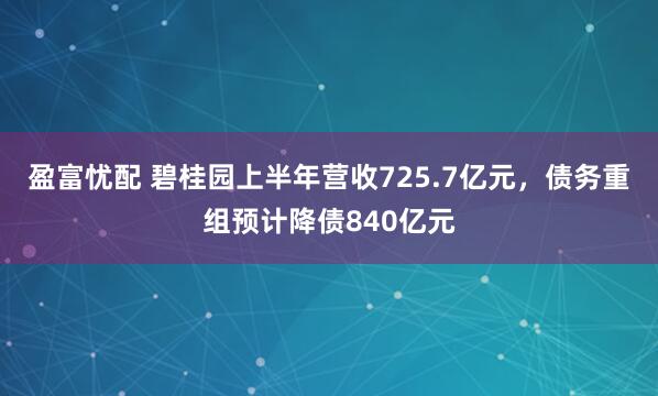 盈富忧配 碧桂园上半年营收725.7亿元，债务重组预计降债840亿元