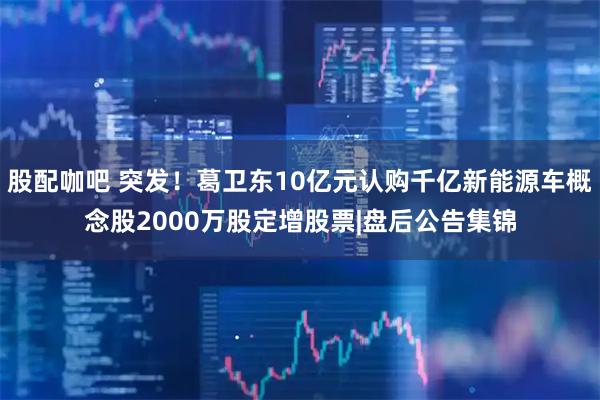 股配咖吧 突发！葛卫东10亿元认购千亿新能源车概念股2000万股定增股票|盘后公告集锦