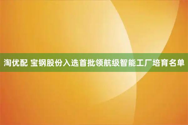 淘优配 宝钢股份入选首批领航级智能工厂培育名单